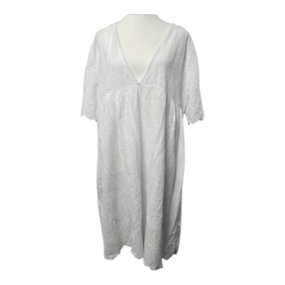 Memory White NWT Eyelet Cotton V-Neck Dress Sz M | Flattering Summer Feminine